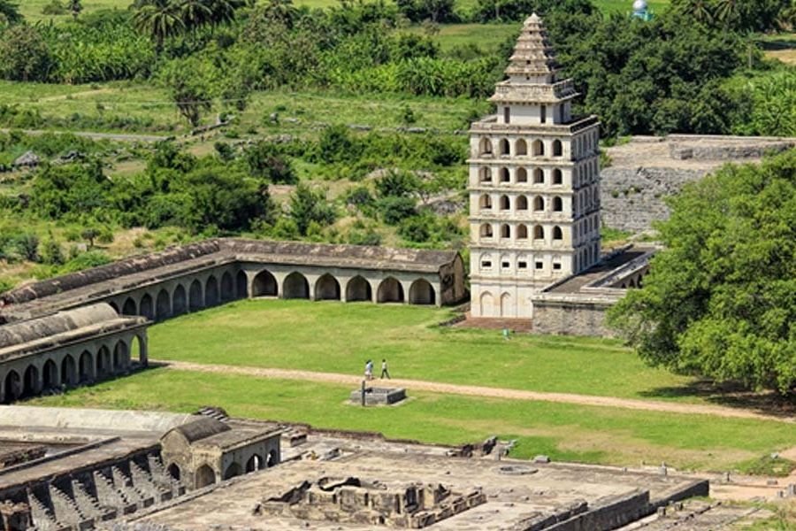 The granite hill citadel of Gingee Fort under a blue sky