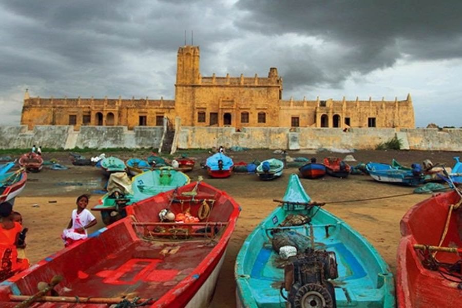 The seafront at Tranquebar with the Danish-era fort
