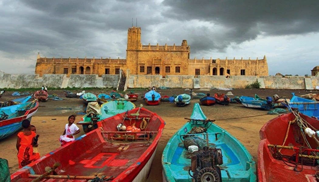 The seafront at Tranquebar with the Danish-era Fort Dansborg