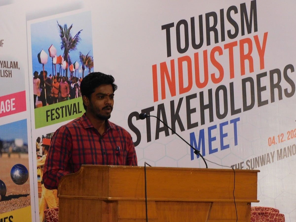 Venkat, director and travel facilitator, speaking at a tourism stakeholders meet
