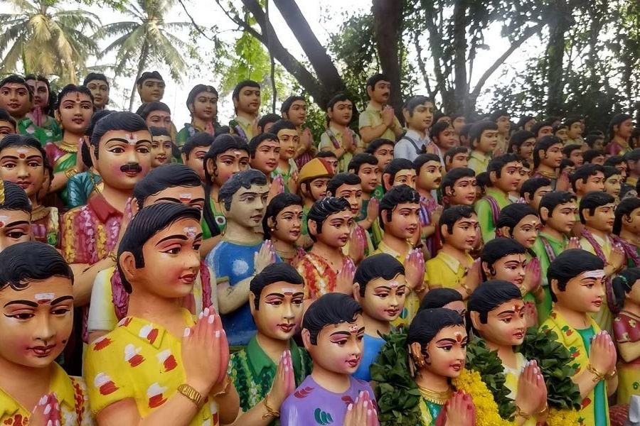 Colourful terracotta figures at a village doll temple near Pondicherry